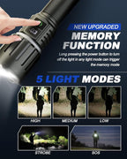 Victoper Rechargeable Flashlight, Titanium 5 Modes Zoomable Flash Light, Bright Real 1500 High Lumens Flashlights, LED Power Display Tactical Flash Lights Holster for Camping Hunting Essential Men