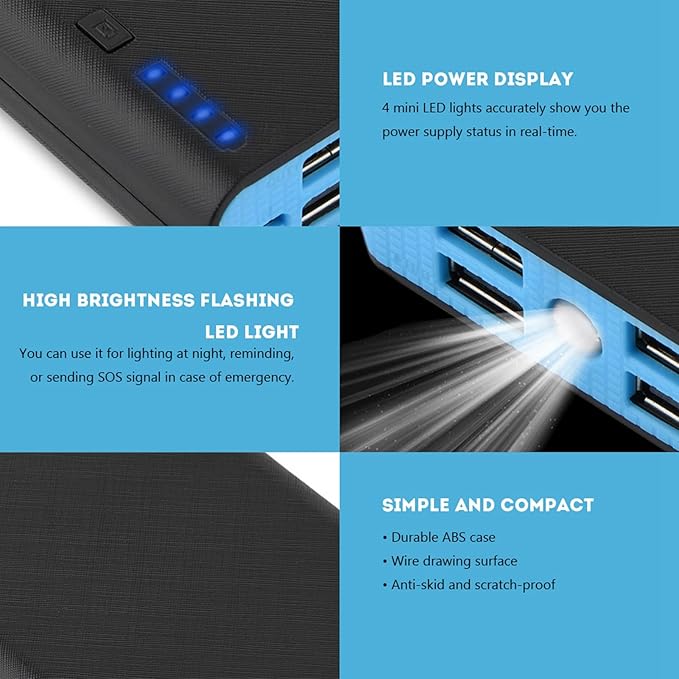 KIMISS 20000mAh Ultra Large Capacity Mobile Power Bank Case DIY Kit with 4 USB Output, Fast Charge, LED Power Display, Full - Blue (B)