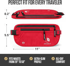 VENTURE 4TH Money Belt for Travel – Slim Hidden Under-Clothes RFID Blocking Anti-Theft Passport Holder & Travel Wallet Pouch for Men & Women to Protect Cash, Cards & Documents (Red)
