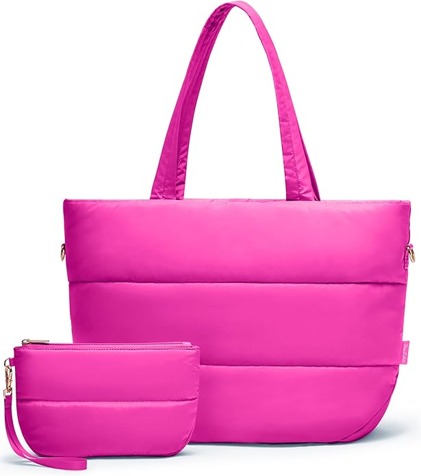 Puffer Tote Bag for Women, Lightweight Puffy Tote with Compartments, Shoulder Bag Crossbody Bags for Women Travel, Work, Gym