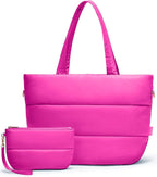 Puffer Tote Bag for Women, Lightweight Puffy Tote with Compartments, Shoulder Bag Crossbody Bags for Women Travel, Work, Gym