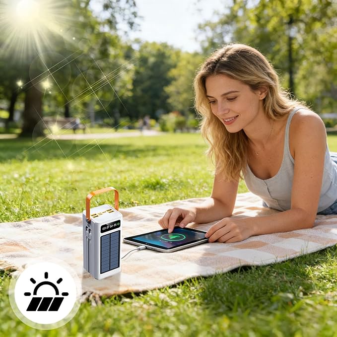 50000mAh Solar Portable Charger - 120W High Power Solar Battery Bank with LED Light, 4 Outputs 3 Inputs External Power Pack for Cell Phones, Ideal for Camping, Road Trips, Fishing & Outdoor (White)