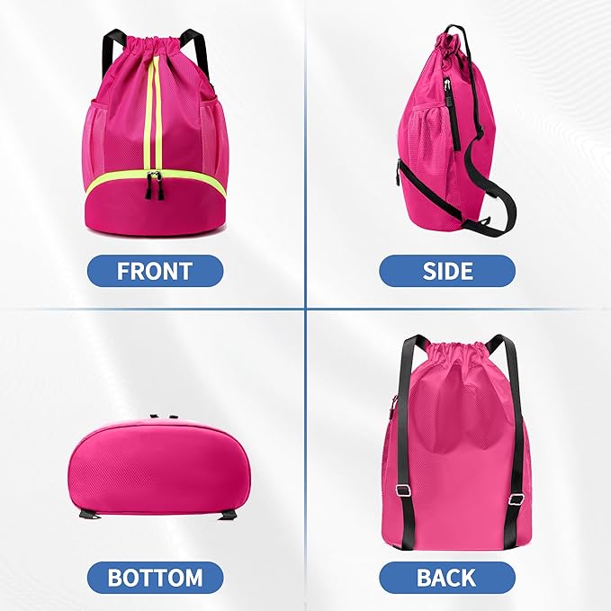 JELUTAR Drawstring Backpack Gym Bag with Shoes Compartment for Soccer, Basketball, Swim, Water-Resistant String Backpack Beach Cinch for Women Men, Rose