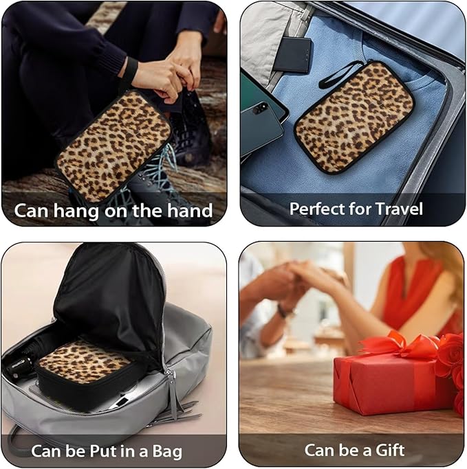Leopard Print Electronics Case, Mini Cable Organizer Bag for Essentials, Tech Accessory with Cord Organizer for Phone, Power Bank, SD Card