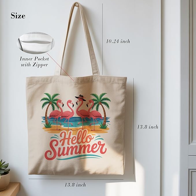 Aesthetic Canvas Tote Bag, Cute Reusable Bags for Women with Inner Pocket