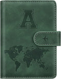 Personalized A Passport Holder Cover Initial Letter Travel Wallet RFID Blocking Passport Cover Credit Card Holder Case Passport Book Holders for Women and Men, Pine Green-A