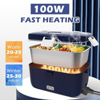 COZYEXPERT 100W Electric Lunch Box Food Heated 12V 24V 110V Fast Food Warmer Heater for Car/Truck/Home Portable Food Heating Boxes with 1.8L 304 SS Container 0.45L Compartment(Royal Blue+White)
