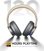 Picun B8 Bluetooth Headphones, 120H Playtime Headphones Wireless Bluetooth with 3 EQ Modes, Low Latency, Hands-Free Calls, Over Ear Headphones for Travel Home Office Cellphone PC (Ashen Golden)