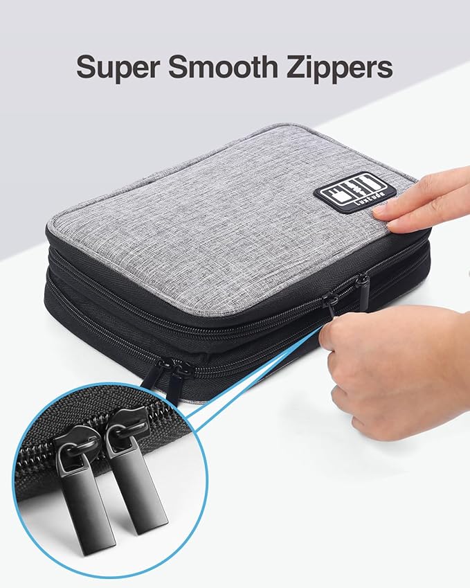 Luxtude Double Layer Cord Organizer Bag, Portable Cable Storage Case, Flat Electronic Organizer Travel Case, Portable Tech Bag for Cable/Cord Storage/iPad (up to 7.9")/Wall Charger/Electronics