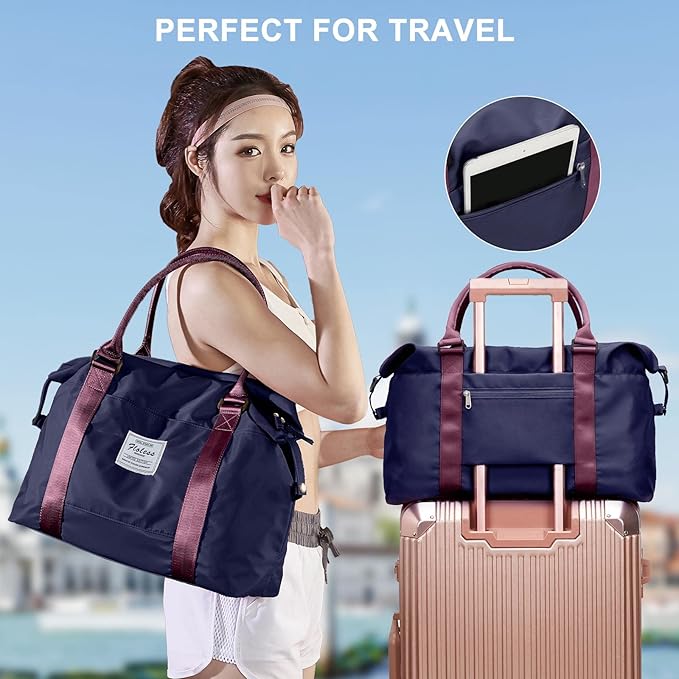 HYC00 Travel Duffel Bag,Carry-on Overnight Weekender Bags for Women,Sports Tote Gym Bag with Wet Pocket