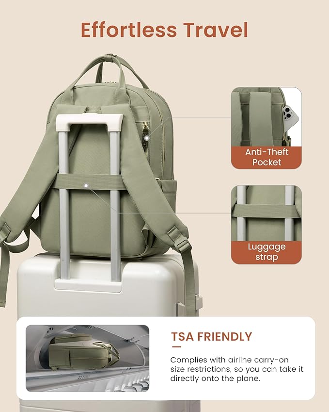LOVEVOOK Laptop Backpack Women with Tumbler Holder,17.3 inch Work Travel Backpack Computer Laptop Bag,Cute College Nurse Teacher Backpack Purse,Gifts for Women & Men,Brown-Yellowish-brown-Coffee brown