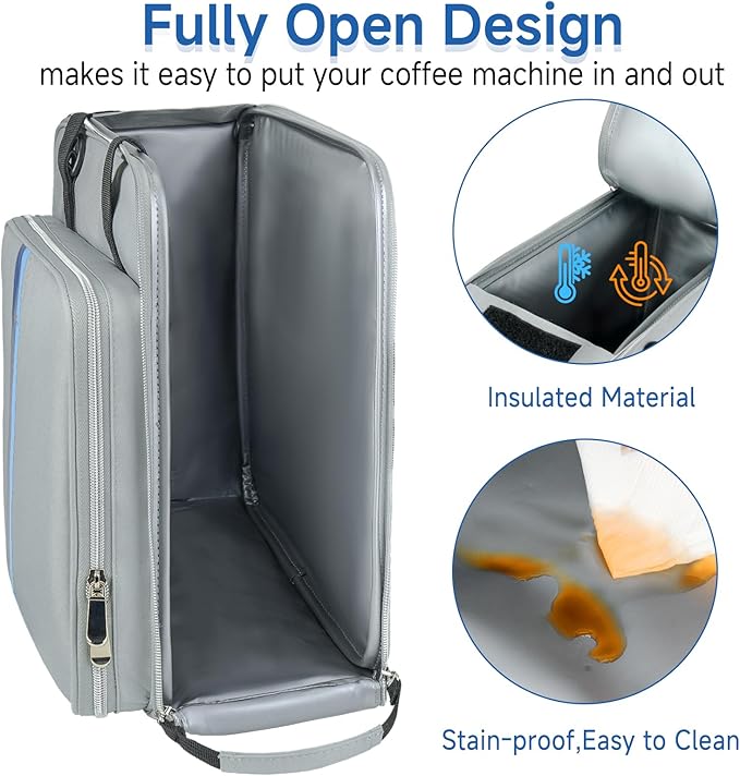 Coffee Maker Travel Bag Compatible with Keurig K-Mini,Single Serve Coffee Brewer Carrying Case Compatible for K-Mini Plus with Multiple Pockets for K-Cup Pods,Grey(Bag Only)