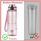 OLDLEY 25 oz Water Bottle, Motivational Water Bottle with Time Marker, Sports Water Bottle With Strap, Leakproof & BPA Free Large Water Bottles for School, Gym, Travel, Outdoor, Transparent Pink