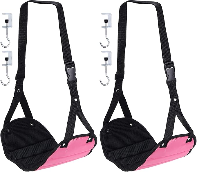 PATIKIL Airplane Footrest, 2 Pack Adjustable Foot Hammock with Hooks Foldable Memory Foam Footstool to Relax Feet Long Flight Airplane Travel Essentials for Under Office Desk, Rose