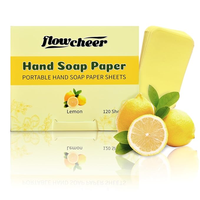 flowcheer Paper Soap Sheets For Hand Washing - (120 Pcs) Lemon Scent Portable Travel Soap Sheets, Eco-Friendly, Dissolvable Hand Soap for Camping, Travel, On-the-Go Use