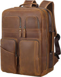TIDING 17.3 Inch Full Grain Leather Laptop Backpack for Men Multi Pockets Casual Daypack Travel Rucksack