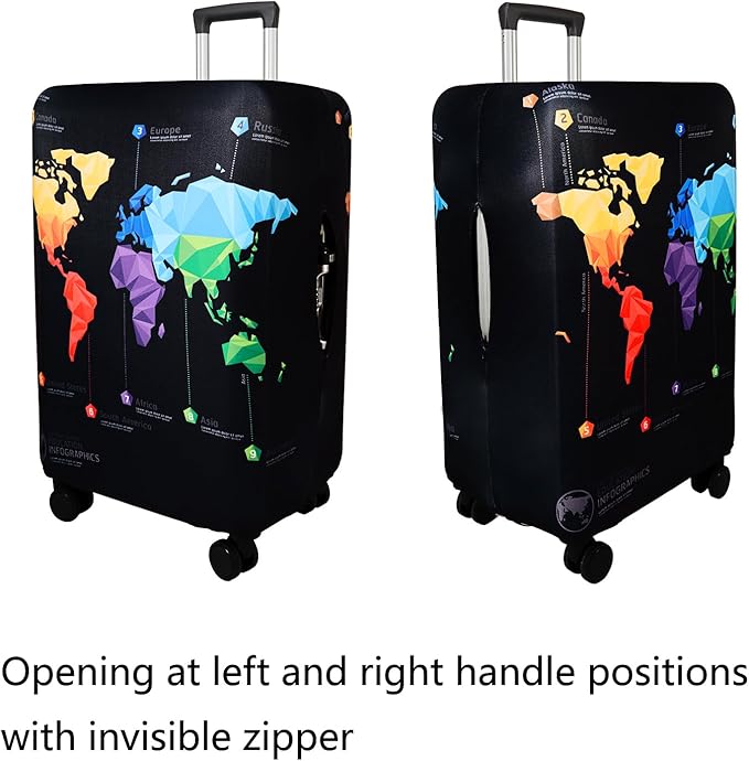 WUJIAONIAO Travel Luggage Cover Baggage Suitcase Cover Protector Skins 18-32 Inch (map, L (for 25-28 inch luggage))