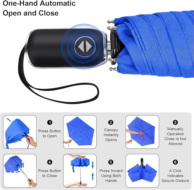 Compact Travel Umbrella for Purse - Flat Handle, Waterproof for Light Rain