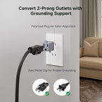 [UL Listed] Cable Matters 3-Pack 2 Prong to 3 Prong Outlet Adapter, 3P to 2P Plug Adapter - Converts a 2Prong Outlet to Support 3Prong Plugs, Gray