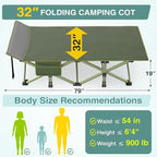 ZENPETIO Oversized XXL Folding Camping Cot, Heavy Duty Sleeping Cot for Adults with Mattress and Pillow, Portable Cot Bed with Carry Bag for Outdoor Camp Travel Home Guest Office, Green