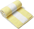 CLOWOOD Plush Oversized Beach Towel - Cotton 40 x 70 Inch Large Thick Yellow Striped Cabana Pool Swimming Towel