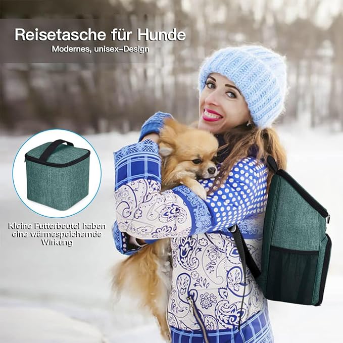 BAGLHER丨Dog Travel Bag, Airline Approved Pet Supplies Backpack, Dog Travel Backpack Accessories Set with 2 Silicone Collapsible Bowls and 2 Food Baskets. Green