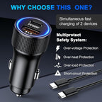 Penemay Car Charger USB C Car Phone Charger, Multi Port Cigarette Lighter Car Adapter for iPhone 17 16 15 Pro Max/14/13/12/11