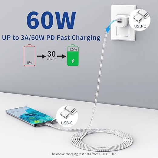 3ft USB-C to USB-C Cable for iPhone 16/15 Pro/Max, Braided USB Type C to Type C Fast Charging Cable Compatible with Samsung Galaxy Google Pixel, USBC to USBC Cable 1m