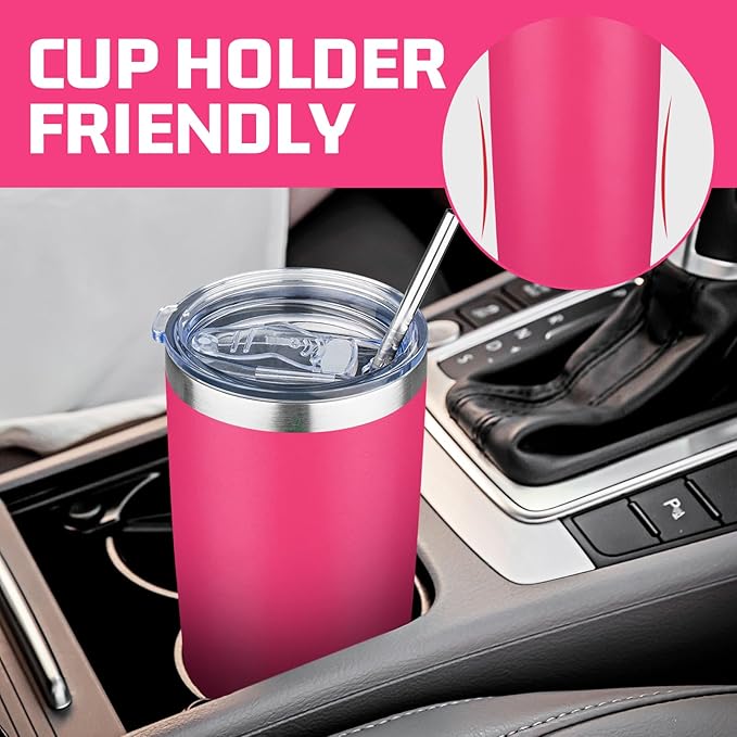 20 oz Tumbler with Lids and Straws, Stainless Steel Insulated Travel Coffee Mug, Double Wall Vacuum Insulated Tumblers, Powder Coated Coffee Tumbler for Cold & Hot Drinks (Mix Color-4, 4 Pack)
