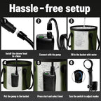 Portable Camping Shower, 6000mAh Rechargeable Shower Pump, Large Capacity Foldable Bucket, 6' 7" Filtered Shower Head, Summer Beach, Outdoor Camp Showering, Hiking, Pet Bath, RV Car Wash, Water Plant