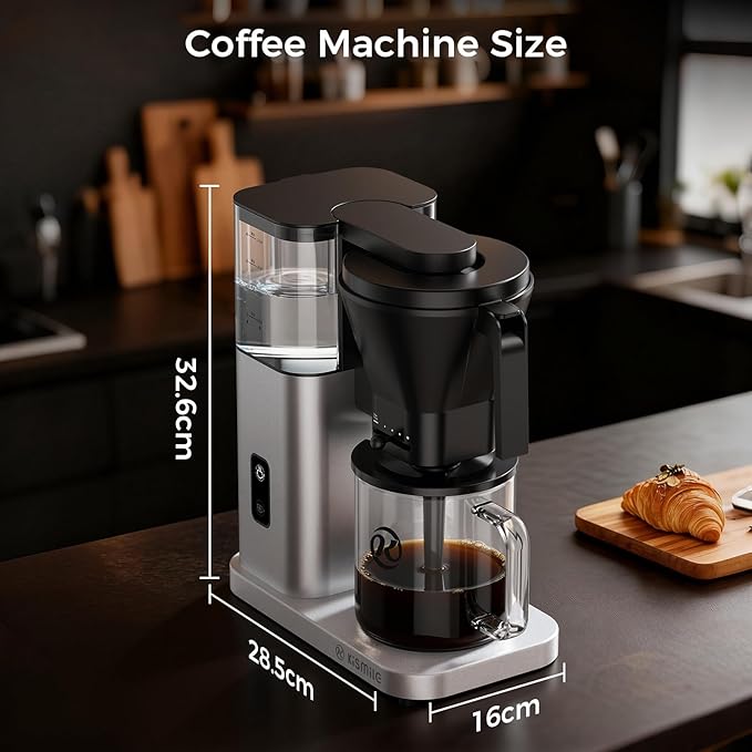 Kismile SCA-Certified 8 Cup Drip Coffee Maker, Pour Over Coffee Machine with 3s Instant Heat 197–205℉, Adjustable Flow Control, Removable Water Tank, Deep Cold Brew & 40 Min Keep Warm (Silver)