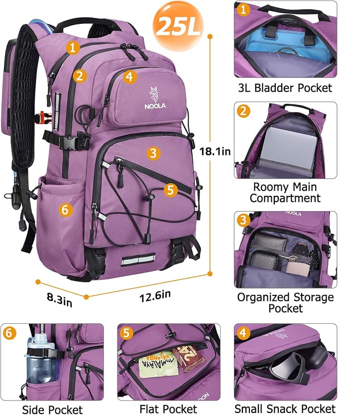 NOOLA Hydration Backpack with 3L Water Bladder, 22L / 25L Water Backpack for Hiking Cycling Biking, Lightweight Hiking Pack