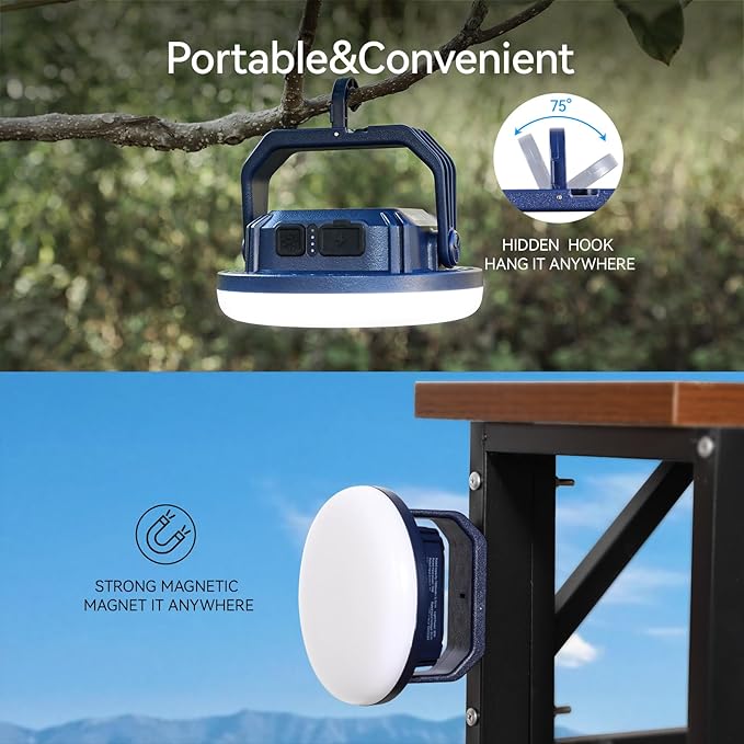 VAVOFO 30W LED Camping Lantern Rechargeable, 3000LM,124 LED with 3 Lighting Modes, 7200mAh Portable Tent Light with Magnet, IP65 Waterproof for Emergencies ,Power Outages,Hurricane (Blue)