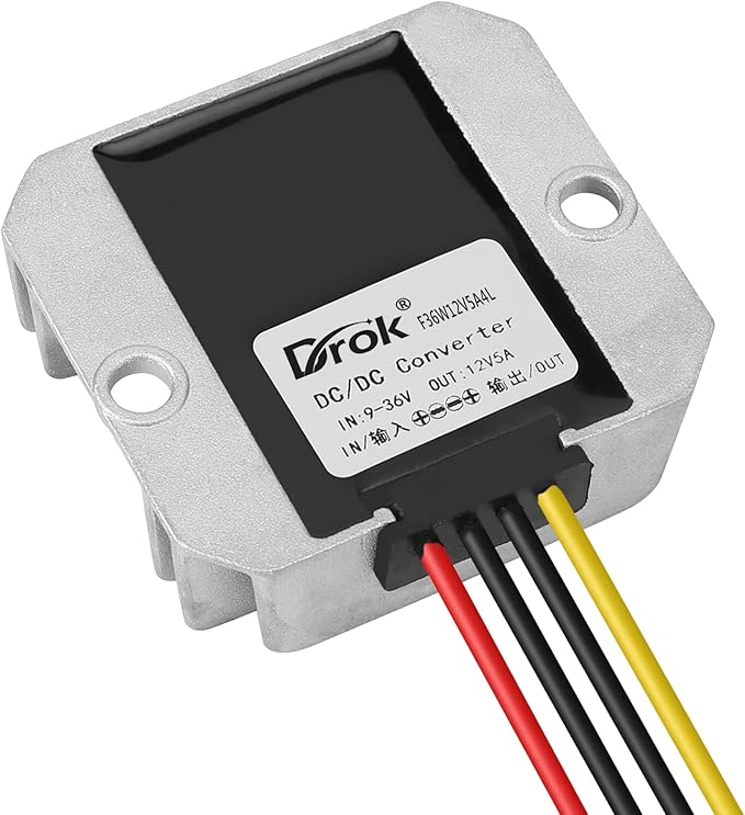 DROK Boost Buck Converter 9V-36V to 12V 5A 60W Aluminium Shell Waterproof Auto Step Up Down Voltage Regulator 12V Volt Transformer for Car Audio Solar Power System LCD Television LED Display Screen