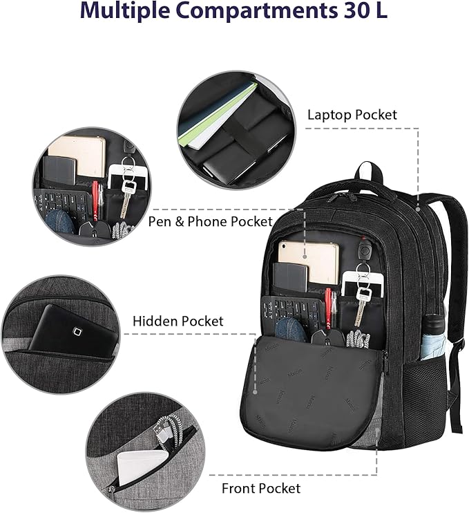 MATEIN 17 Inch Backpack for Men, Professional Work Office Laptop Backpack with Anti Theft Pocket & Trolley Sleeve, Water Resistant Large College Daypack Travel Carry On, Black Grey
