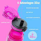 Sahara Sailor Water Bottle, 32/25/17oz Durable and Leakproof Water Bottles Motivational with Time Marker, Tritan, BPA Free, Wide Mouth with Easy Clean Brush for Gym, Travel, School, Office (1 Bottle)