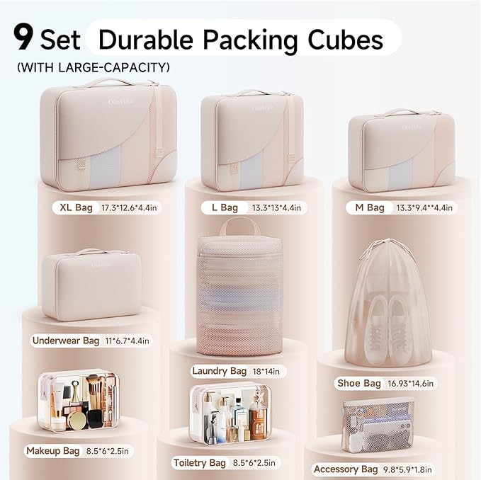 9 Set Packing Cubes for Travel, Gifts for Women Mom,Anti-Tearing Suitcase Organizer,OlarHike Vacation Essentials & Accessories for Cruise Ship