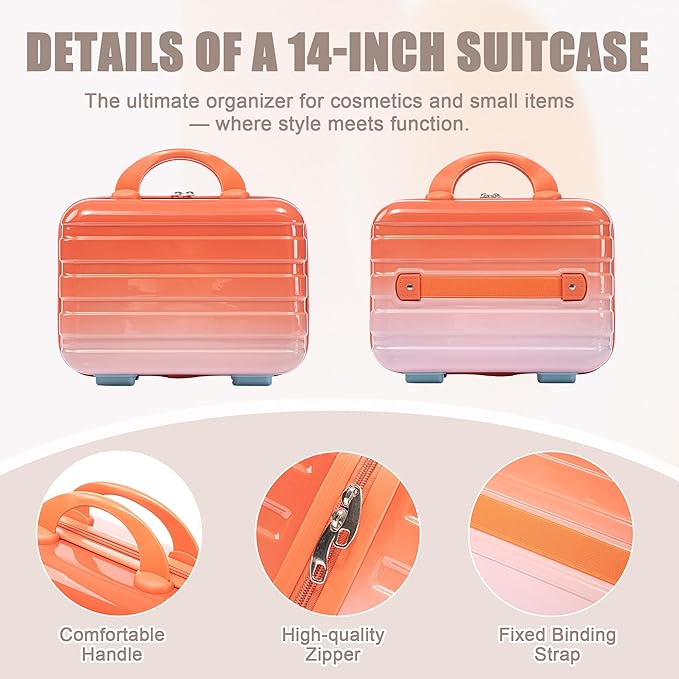 Kids Luggage Sets for Girls, 2 Piece Luggage Set, 20 Inch Rotating Wheel Suitcase with 14 Inch Cosmetic Case, Lightweight Hardshell Suitcase with 360° Spinner Wheels for Travel (Blue+Red)