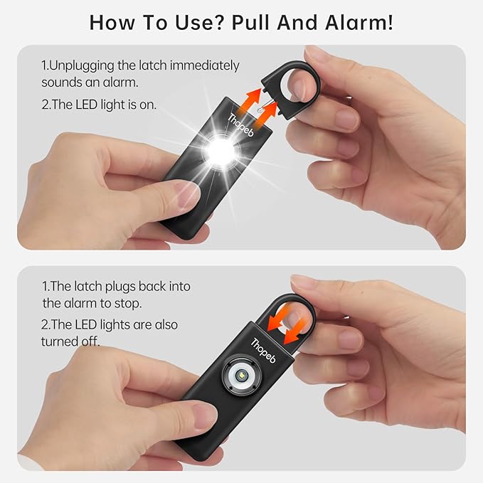 Thopeb–The Original Personal Safety Alarm for Women Self Defense – Elders & Kids Self Defense Keychain Siren – 135dB Loud Siren Bird Sound – Cute Key Chains Protection (Charcoal)