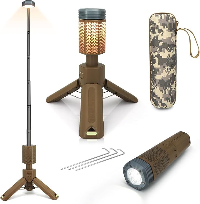 Telescopic Camping Lights,Portable Camping Lantern with Storage Bag,10500mAh Rechargeable Outdoor Adventure Emergency Light,Waterproof LED Work Lights with Magnetic (Khaki)