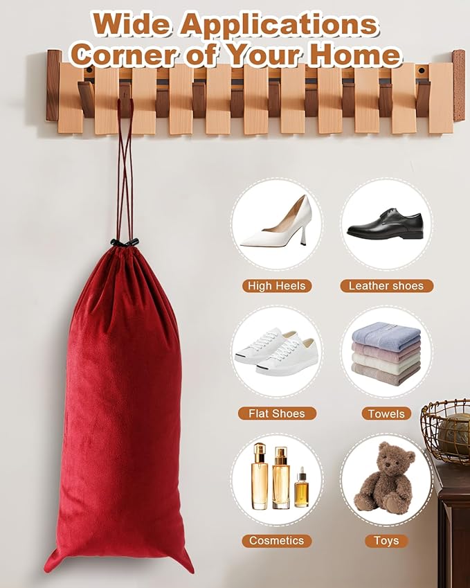 6 Pcs Single Shoe Bags for Travel, 17.3"x8.6" Washable Travel Shoe Bags for Packing in Suitcase, Velvet Dust Bag with Drawstring, Shoe Pouch for Women and Men, Travel and Home Storage (Rio Red)