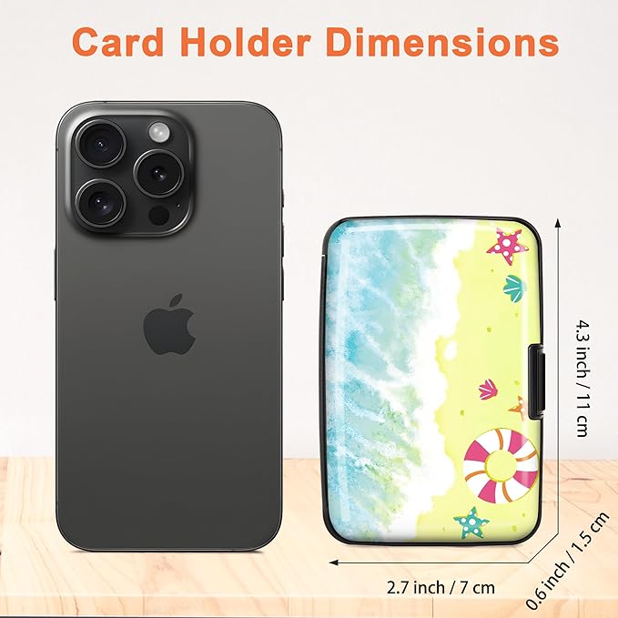 Mayski Credit Card Holder, RFID Blocking, Aluminum Alloy Hard Case, Small Mini Business Metal Wallet for Women Men, Beach Bliss