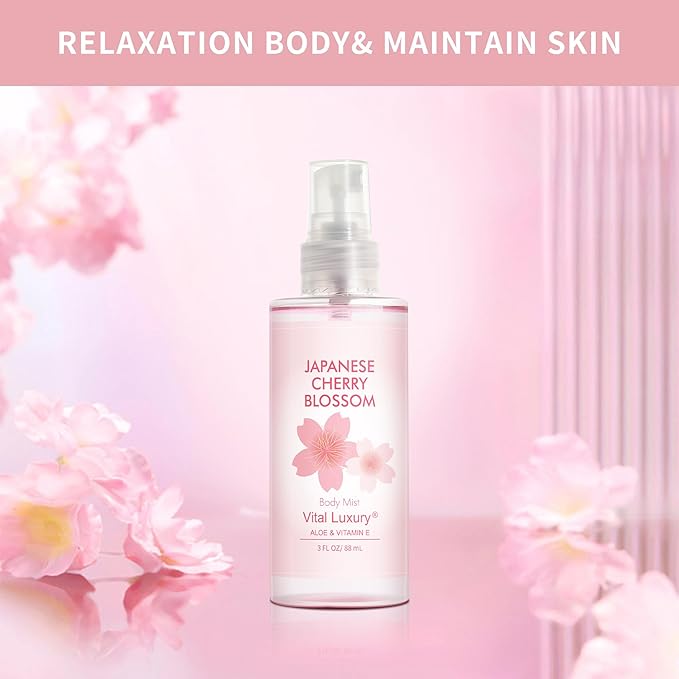 Bath and Body Travel Gift Set, 3pcs Travel Size Shower Gel Body Lotion Fragrance Mist Christmas Birthday Gift TSA-Friendly for On-the-Go Self-Care (3PCS, Japanese Cherry Blossom)