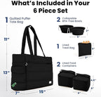 rubyloo Puffer Dog Travel Bag for Dog Moms – Doggy Diaper Bag with Pet Bowls & Food Storage or Everyday Puffy Tote – Doggy Mom Gifts for Women – Lightweight, Travel-Ready Gift for Pet Lovers - Black