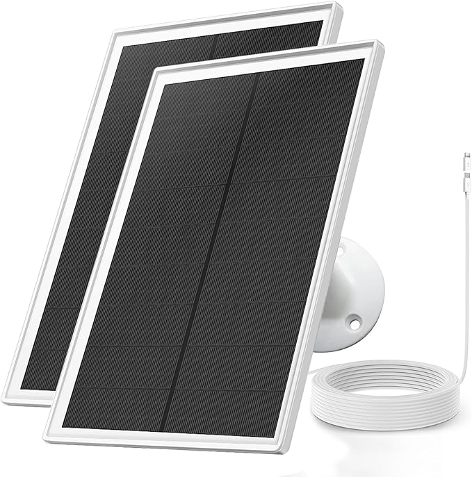 Solar Panel Charger for Arlo Essential 2K Outdoor(2nd Gen)/Essential XL Camera(2nd Gen)/Essential Spotlight, 5V 6W Continuously Charging, 9.8ft Cable, Weatherproof (2Pack)