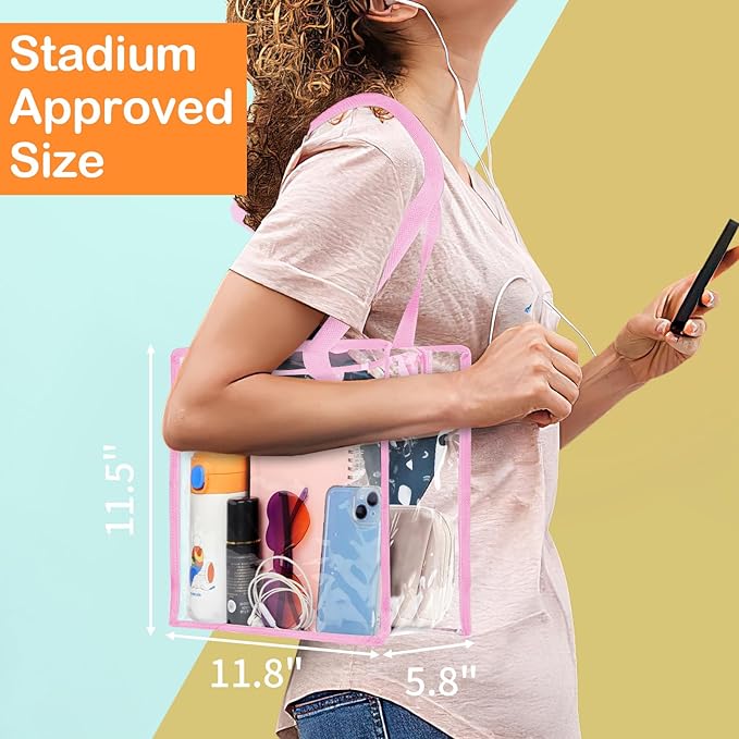 Hoiny Clear Bag for Stadium Events Approved, 12x6x12 Large Transparent Tote Bag with Zipper for Gym Concert Sports Festivals