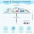 Kids Folding Umbrella Auto Open/Close Umbrellas for Rain Round Corner Safe Design UV Resistant Automatic Children Travel Umbrellas Reinforced Canopy 360° Reflective Strip Lightweight for Girls & Boys