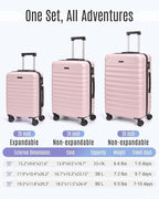 LIGHT FLIGHT Luggage Sets, 3 Piece Durable Suitcase Set with Spinner Wheels, 3 Pcs Hardside Lightweight luggage with TSA Lock, Large Checked Travel Suitcases, 20/24/28 Inch, Pink