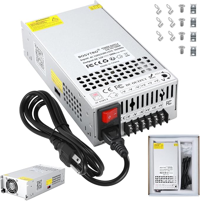 Upgraded 12V Power Supply, 110v to 12v Converter, 1200W 100A Transformer, with Power Cord and Safety Switch, AC to DC Converter for 3D Printer, Led Strip, Motor Pump, CCTV