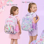 RHCPFOVR Kids Backpack for Girls - Unicorn Girls Backpack Ages 5-8, 15 Inch School Bookbag for Kindergarten Elementary School 1st 2nd Grade